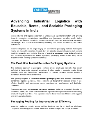 Advancing Industrial Logistics with Reusable, Rental, and Scalable Packaging Systems in India