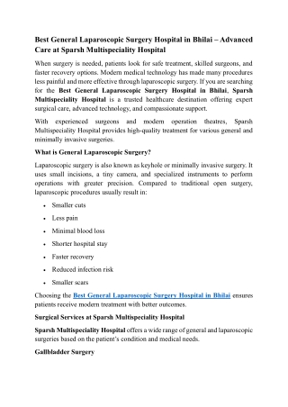 Best General Laparoscopic Surgery Hospital in Bhilai – Advanced Care at Sparsh Multispeciality Hospital