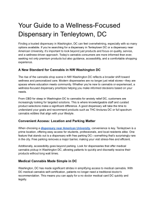 Your Guide to a Wellness-Focused Dispensary in Tenleytown, DC