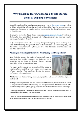 Why Smart Builders Choose Quality Site Storage Boxes & Shipping Containers