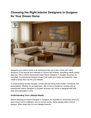 Choosing the Right Interior Designers in Gurgaon for Your Dream Home