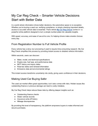 My Car Reg Check – Smarter Vehicle Decisions Start with Better Data
