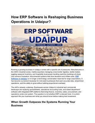 How ERP Software is Reshaping Business Operations in Udaipur