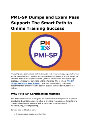 PMI-SP Dumps and Exam Pass Support_ The Smart Path to Online Training Success