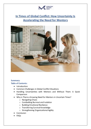 Global Conflict: How Uncertainty Accelerates Need for Mentors