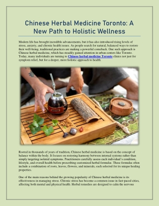 Chinese Herbal Medicine Toronto: A New Path to Holistic Wellness