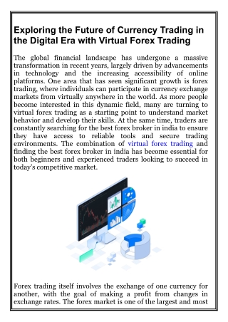 Exploring the Future of Currency Trading in the Digital Era with Virtual Forex Trading