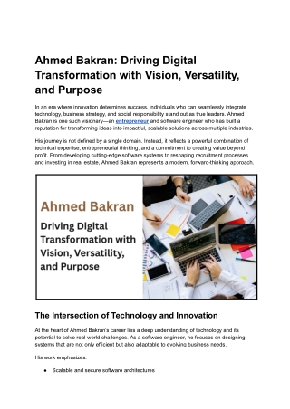 Ahmed Bakran: A Visionary Entrepreneur Driving Innovation Across Technology and