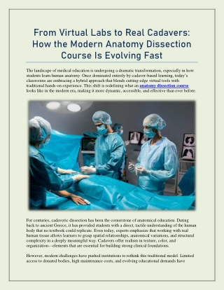 How the Modern Anatomy Dissection Course Is Evolving Fast