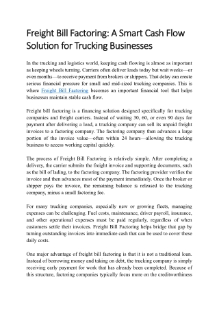 Freight Bill Factoring A Smart Cash Flow Solution for Trucking Businesses
