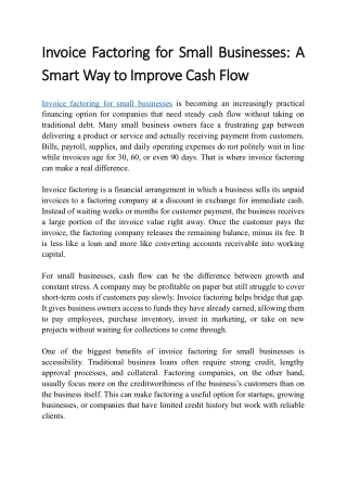 Invoice Factoring for Small Businesses A Smart Way to Improve Cash Flow