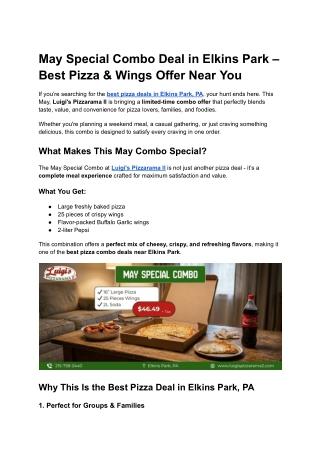 May Special Combo Deal in Elkins Park – Best Pizza & Wings Offer Near You