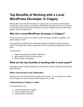 Top Benefits of Working with a Local WordPress Developer in Calgary