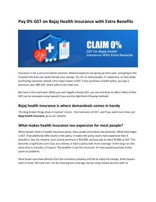 Pay 0% GST on Bajaj Health Insurance with Extra Benefits