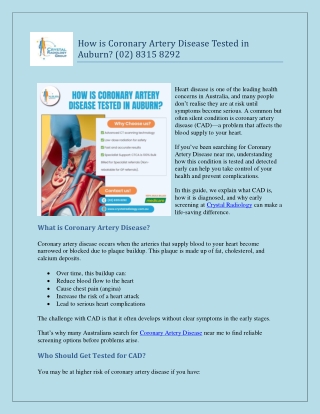 How is Coronary Artery Disease Tested in Auburn (02) 8315 8292
