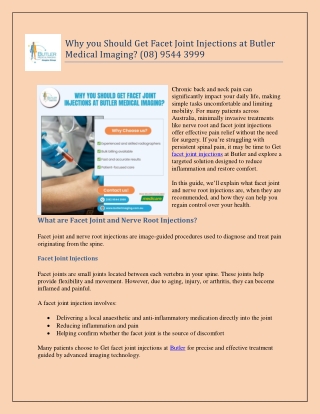 Why you Should Get Facet Joint Injections at Butler Medical Imaging (08) 9544 3999