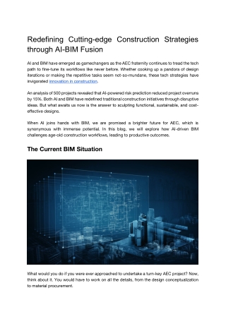 Redefining Cutting-edge Construction Strategies through AI-BIM Fusion