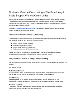 Customer Service Outsourcing – The Smart Way to Scale Support Without Compromise