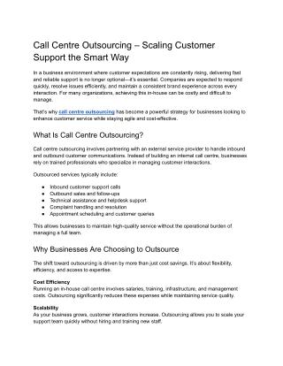 Call Centre Outsourcing – Scaling Customer Support the Smart Way
