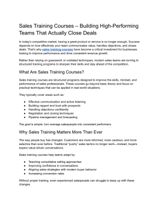 Sales Training Courses – Building High-Performing Teams That Actually Close Deals