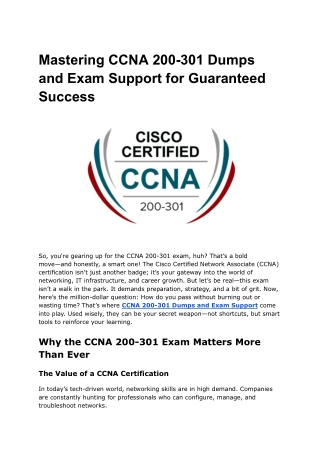Mastering CCNA 200-301 Dumps and Exam Support for Guaranteed Success