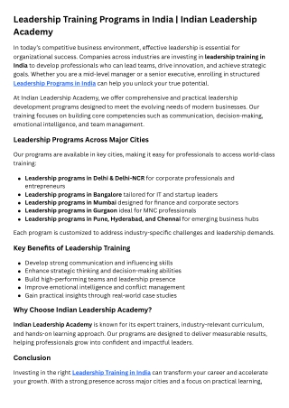 Leadership Training Programs in India | Indian Leadership Academy