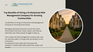 Top Benefits of Hiring a Professional HOA Management Company for Growing Communities