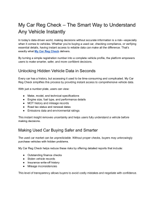My Car Reg Check – The Smart Way to Understand Any Vehicle Instantly