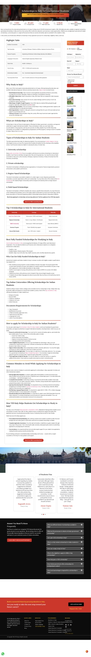 Study in Italy with Scholarship