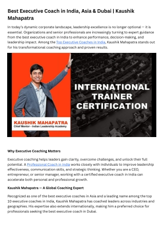 Best Executive Coach in India, Asia & Dubai  Kaushik Mahapatra