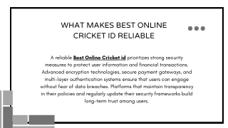 What Makes Best Online Cricket ID Reliable