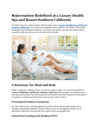 Rejuvenation Redefined at a Luxury Health Spa and Resort Southern California