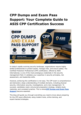 CPP Dumps and Exam Pass Support: Your Complete Guide to ASIS CPP Certification