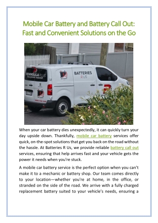 Mobile Car Battery and Battery Call Out Fast and Convenient Solutions on the Go