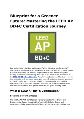 Blueprint for a Greener Future_ Mastering the LEED AP BD C Certification Journey
