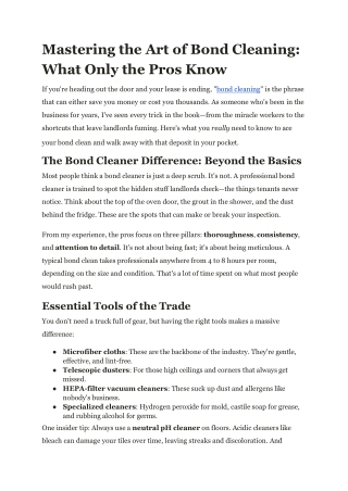 Mastering the Art of Bond Cleaning