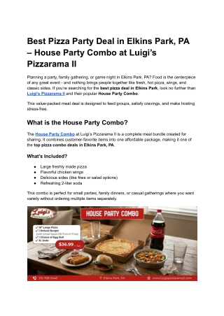 Best Pizza Party Deal in Elkins Park, PA – House Party Combo at Luigi’s Pizzarama II