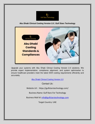 Abu Dhabi Clinical Costing 2026 | Gulf Stars Technology