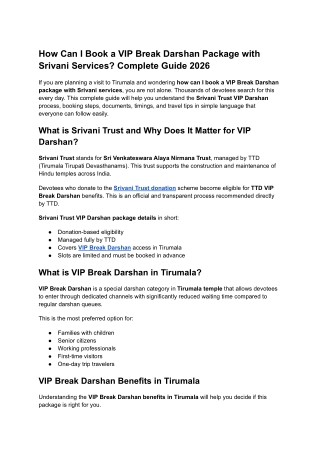 How to Book VIP Break Darshan with Srivani