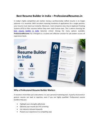 Best Resume Builder in India – ProfessionalResumes.in