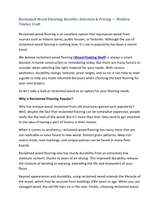 Reclaimed Wood Flooring: Benefits, Selection & Pricing — Modern Timber Craft