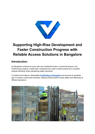 Supporting High-Rise Development and Faster Construction Progress with Reliable Access Solutions in Bangalore