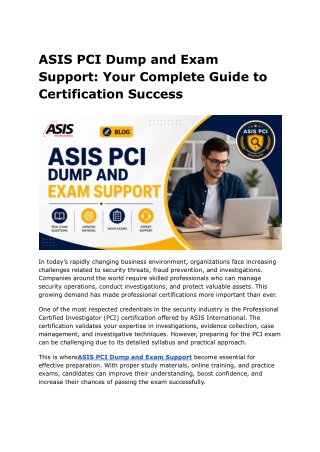 ASIS PCI Dump and Exam Support: Your Complete Guide to Certification Success