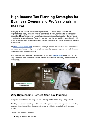 High-Income Tax Planning Strategies for Business Owners and Professionals in the USA