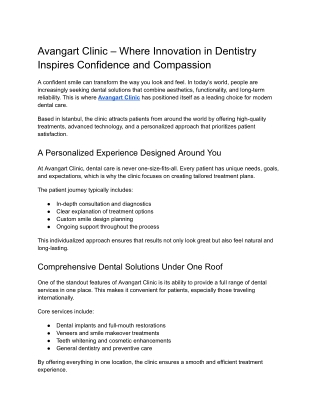 Avangart Clinic – Where Innovation in Dentistry Inspires Confidence and Compassion