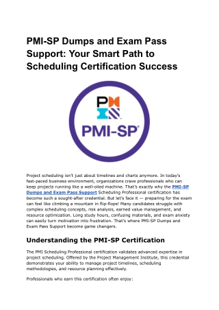 PMI-SP Dumps and Exam Pass Support_ Your Smart Path to Scheduling Certification Success