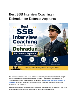 Best SSB Interview Coaching in Dehradun for Defence Aspirants