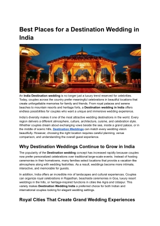 Best Places for a Destination Wedding in India