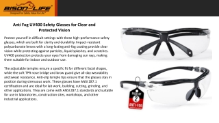 Anti Fog UV400 Safety Glasses for Clear and Protected Vision