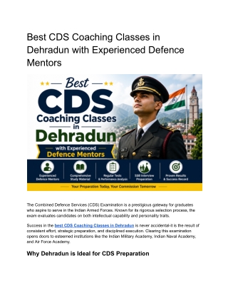 Best CDS Coaching Classes in Dehradun with Experienced Defence Mentors